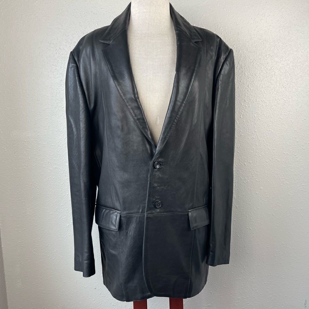 Claiborne Black Leather Jacket Size 42R EUC